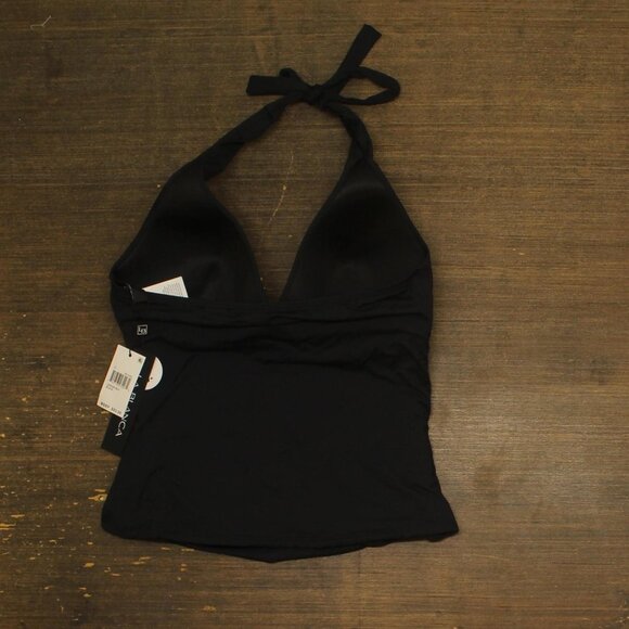 NWT La Blanca Standard Island Goddess Halter Tankini Swimsuit Top Black Noire 12 - Picture 4 of 6